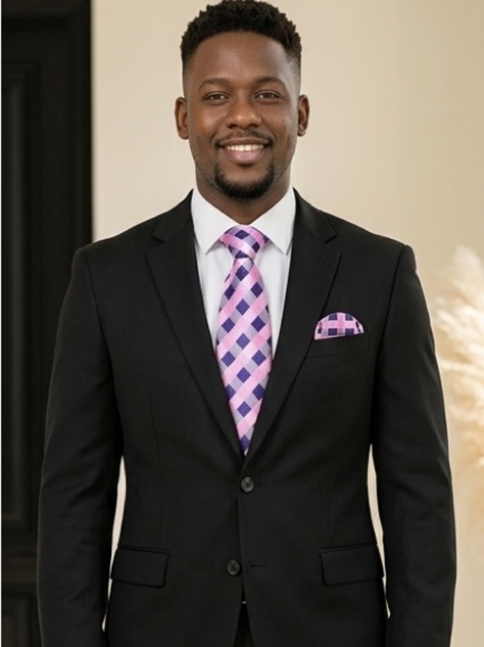 Elegant Pink and Purple Checkered Tie Set